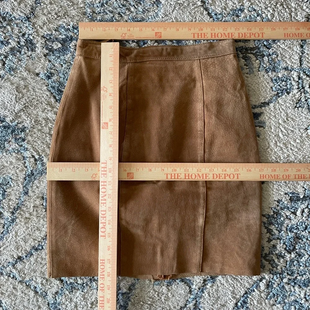 Vintage 90s Global Identity Leather London Tan Brown‎ Suede Mini Skirt Size 3/4 - Picture 9 of 9